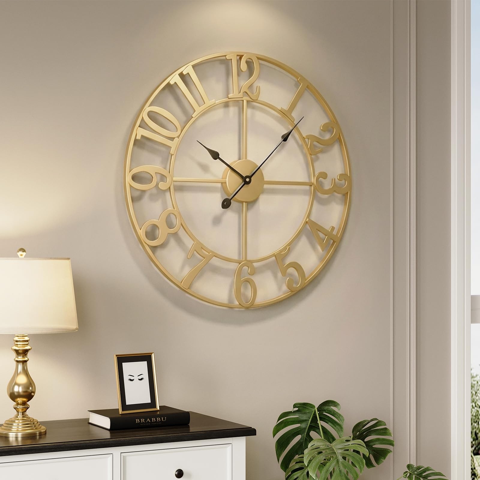 Cuspin Gold Wall Clock for Living Room Decor, 24 24 Inch, Arabic Number