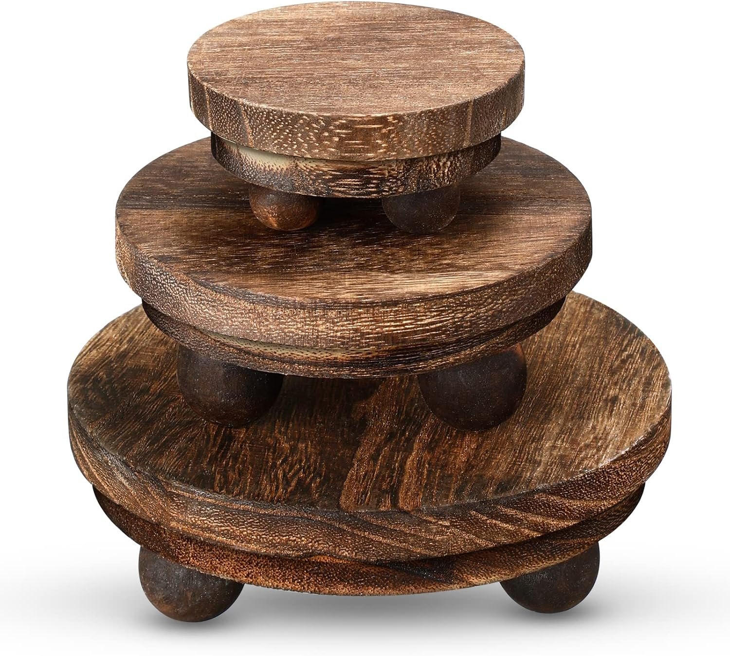 3-Piece Round Wood Risers for Decor Rustic Farmhouse Pedestal Display Stand