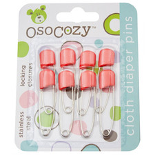 Diaper Pins - Red - Sturdy, Stainless Steel Diaper Pins with Safe Locking Clos