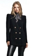Zara Tailored Double-Breasted Blazer jacket power padded shoulders black M