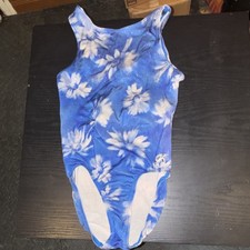 GK Sleeveless Gymnastics Leotard Large Blue Floral Leotards  Unitards Style