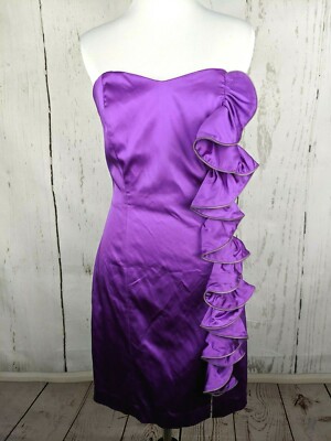 JILL STUART Strapless Cocktail Dress 4 Purple Satin NWT Ruffle Trim  Sweetheart | eBay