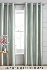 Next Faux Silk Eyelet Blackout/Thermal Curtains. Duck Egg. 117wx183d BN
