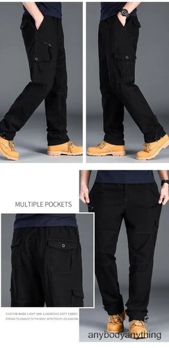 Hombres Pantalones de Carga Informales Cremallera Multi-bolsillo Rectos Pantalones Sueltos Cintura Elástica - Imagen 16 de 28