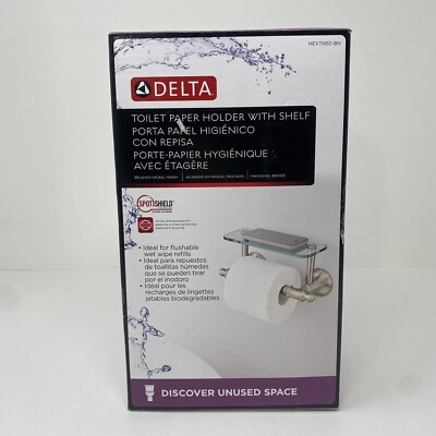 Delta Toilet Paper Holder with Glass Shelf in Brushed Nickel, HEXTN50-BN