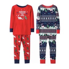 Cat  Jack Boys Sz 18 Months Red Blue Cotton Dinosaur Christmas 4pc Pajama Set