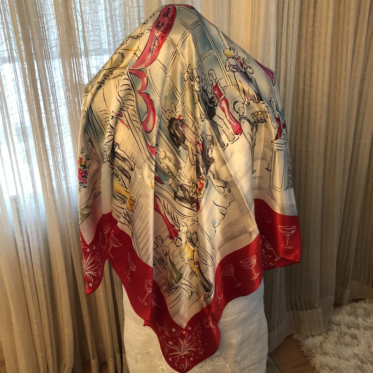 Red and 2024 white silk scarf
