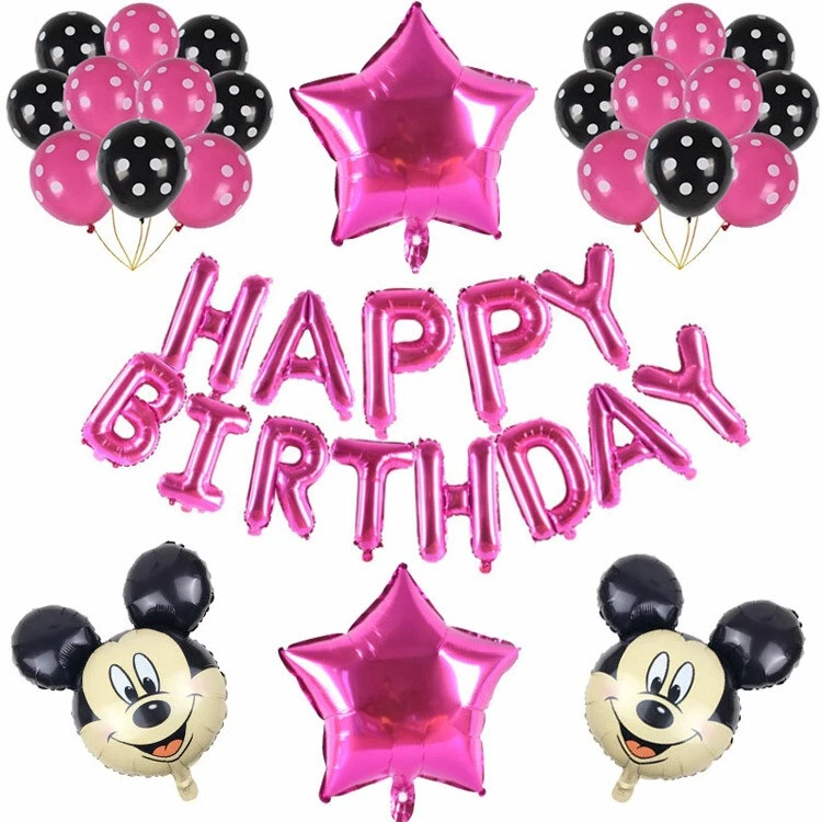 Globos decoraciones de fiesta de feliz cumpleaños Mickey Mouse suministros de fiesta Foto 3 de 4