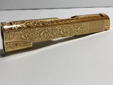 Deep laser engraved 1911 Commander Length Slide .45 Acp 24k gold plated scrolls