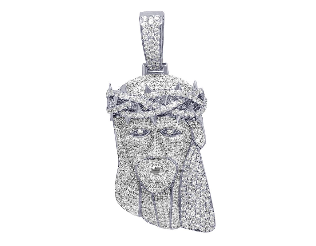 Men s Large iced Diamond Jesus Pendant 16CT With Crown Of Thorns