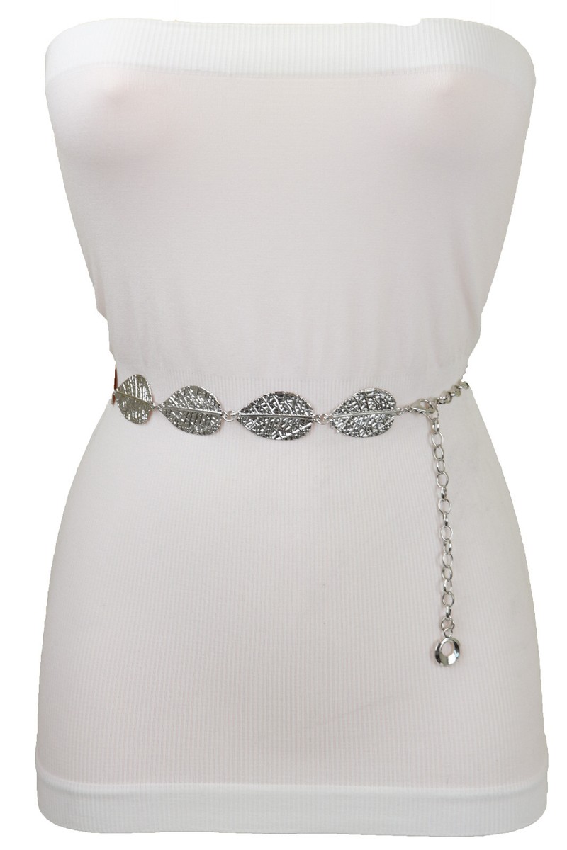 Women Silver Metal Chain Wrap Around Fashion Belt Leaf  display picture 1