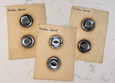 Vintage Gray Buttons (6) Plastic 7/8 in Pearlized Marbleized Flat ORIGINAL CARD