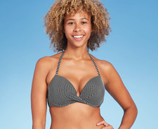 Women's Lightly Lined Twist-Front Bikini Top - Shade Shore Size 34B, Striped