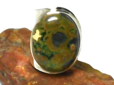 Verstellbarer Regenwald JASPIS Sterling Silber 925 Edelstein RING