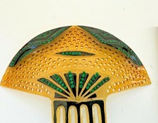 Antique Vintage Hair Comb With Green Rhinestones