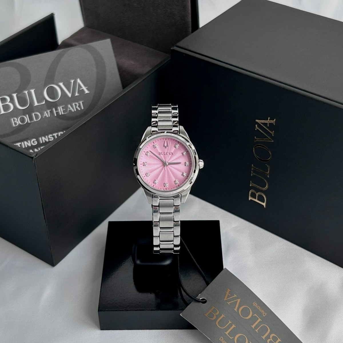 Bulova Sutton Diamond Pink Dial 96P249 Women's 28mm Quartz Watch