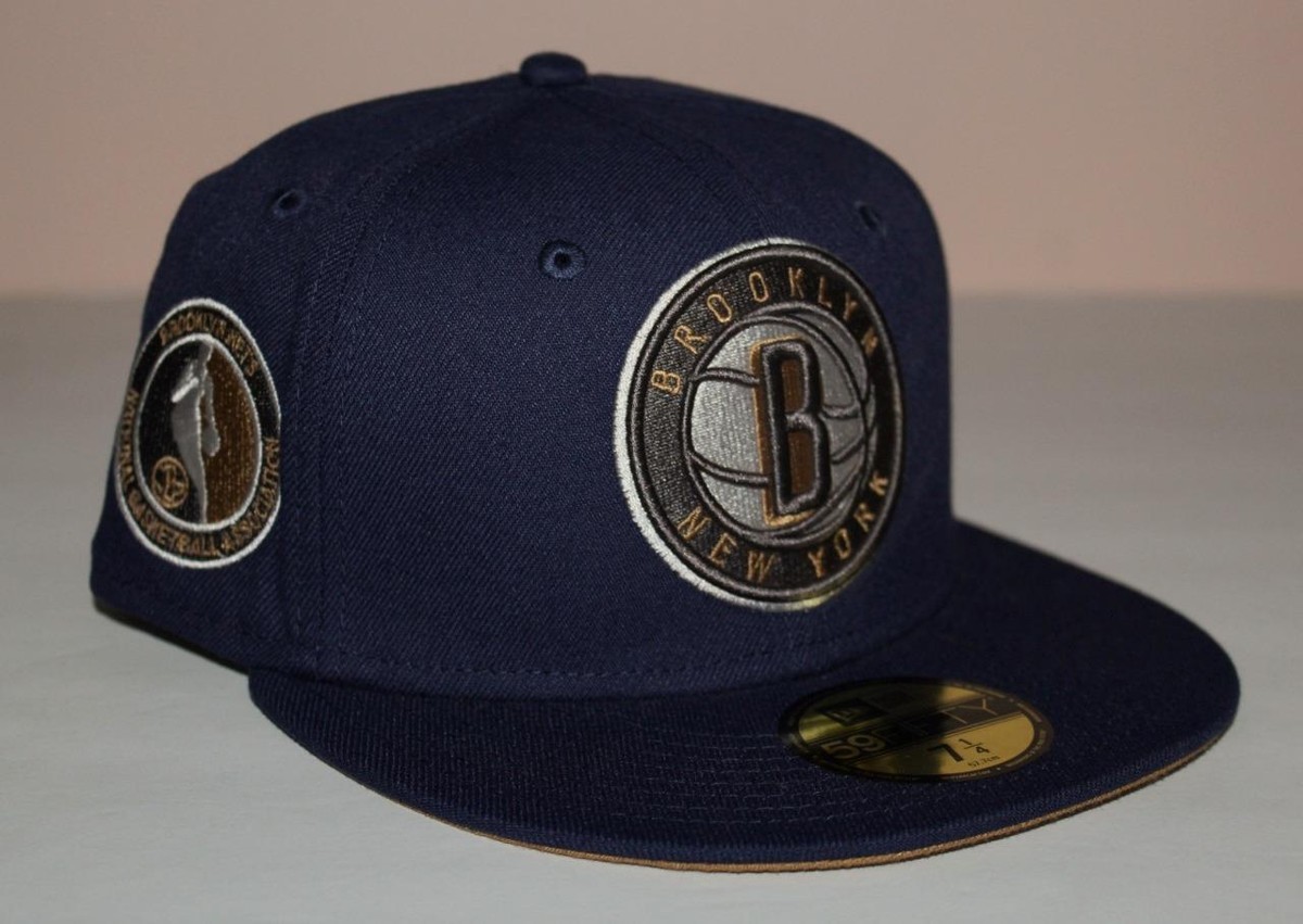 59Fifty New Era Fitted Hat Cap BROOKLYN NETS NBA NAVY BLUE WHEAT
