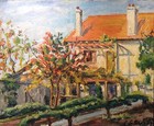 GASTON LABORDE TABLEAU HSP JARDIN FLEURI MAISON NORMAND PEINTURE 30/40