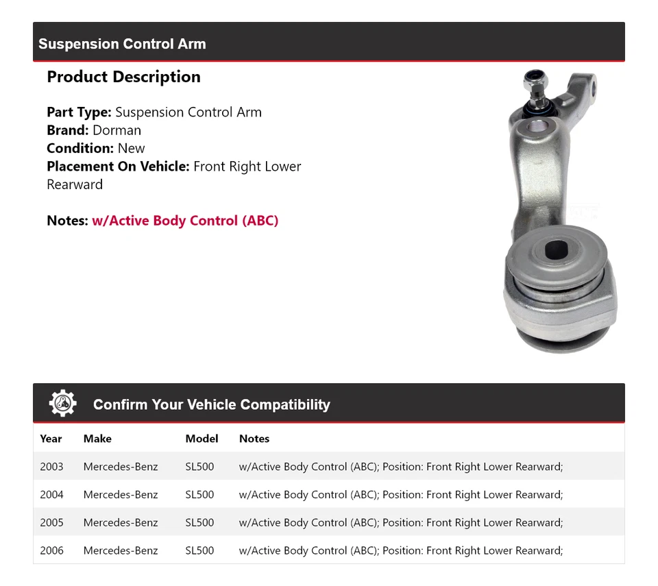 For 2003-2006 Mercedes-Benz SL500 Dorman Control Arm Front Right Lower Rearward - Image 2 of 3
