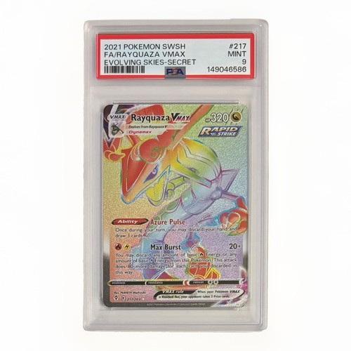 2021 Pokémon Evolving Skies Rayquaza VMax Rainbow Secret Rare 217/203 PSA 9