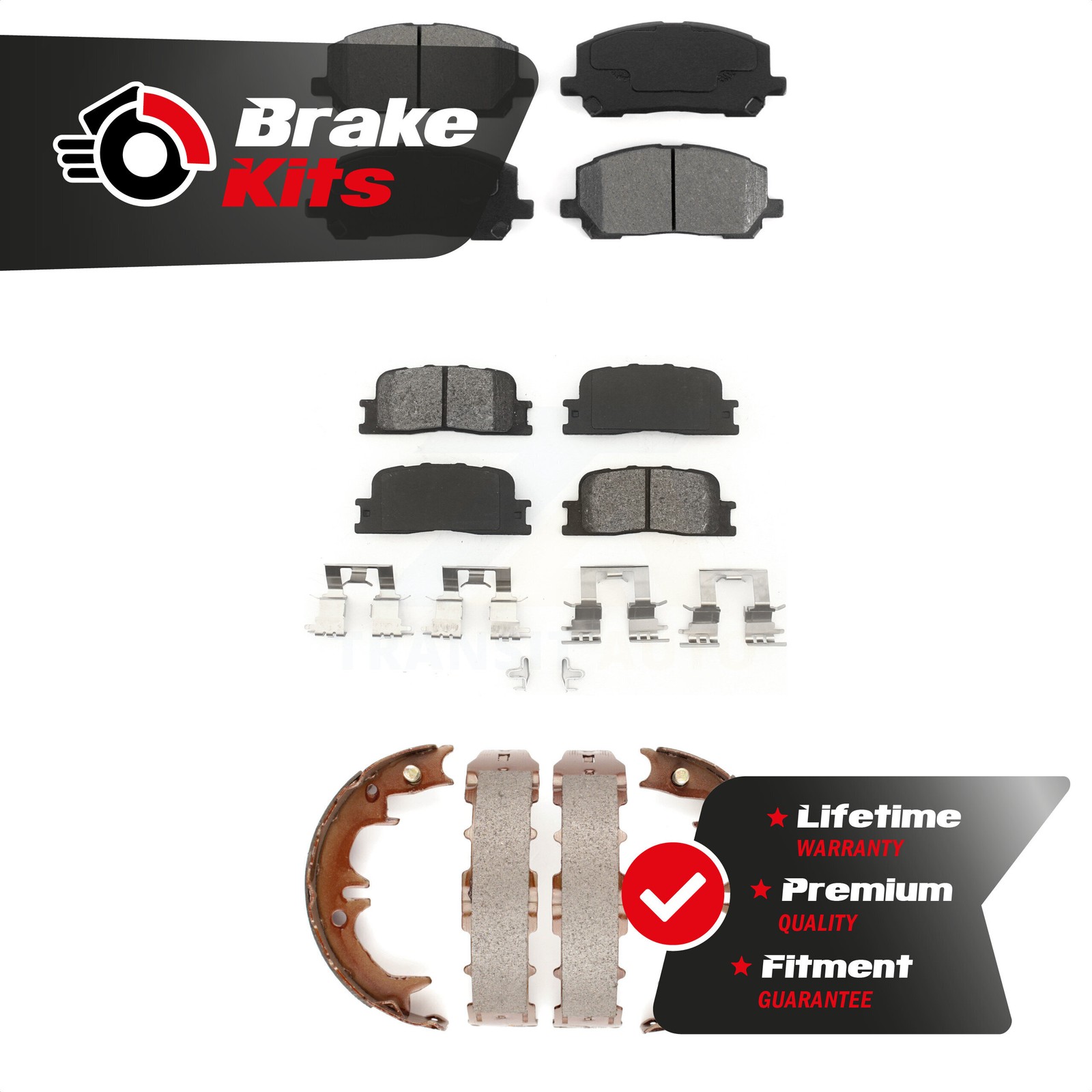 Front Rear Semi-Metallic Brake Pads And Parking Shoes Kit For
