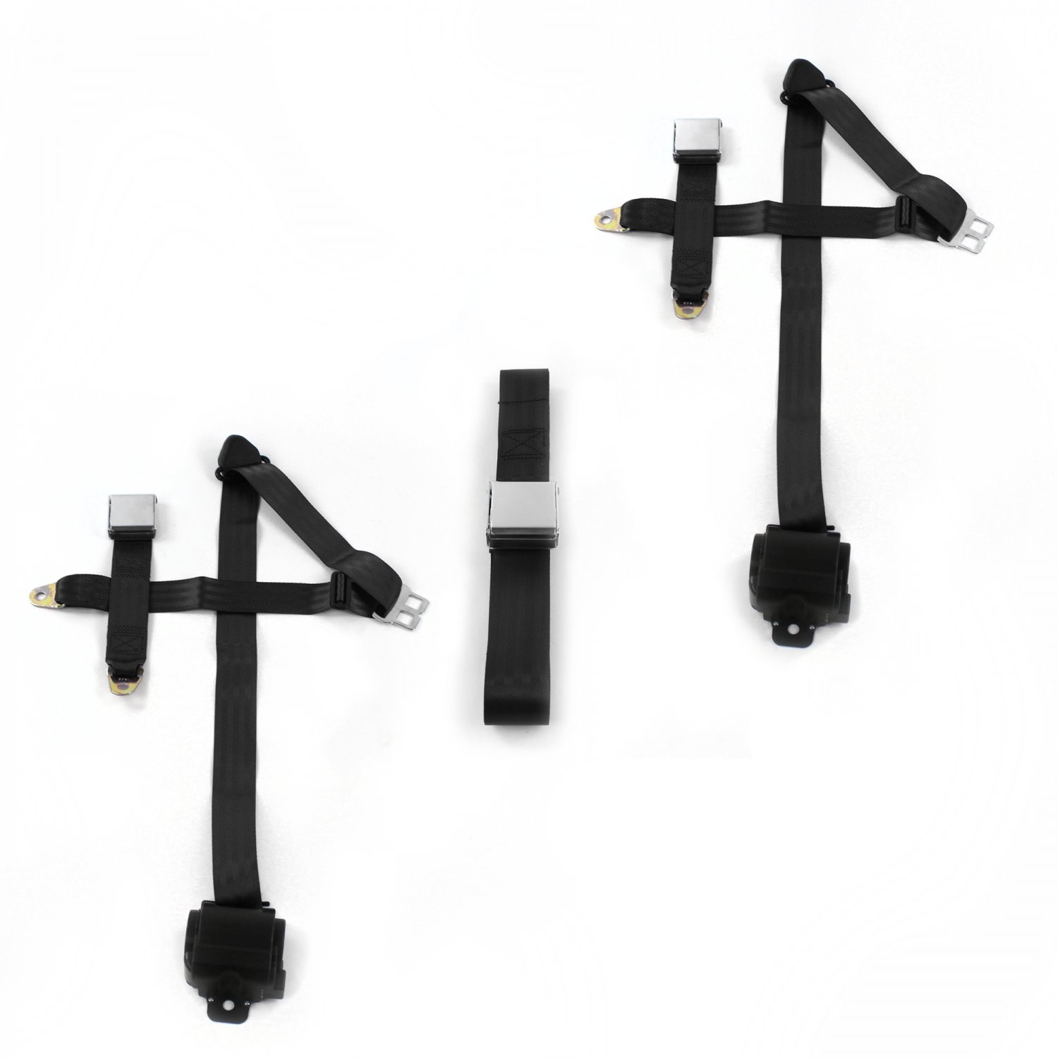 Fits Ford 1949 1951 Airplane 3Pt Black Retractable Bench Seat Belt Kit 3 Belts