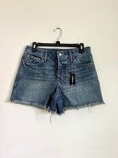 NWT Express Boyfriend Midi Mid-Rise Raw Hem Button Fly Jean Shorts Size 4