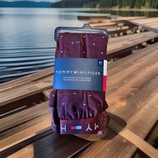 Tommy Hilfiger Men's Woven Cotton Boxer Size MEDIUM FLAG PRINT MAROON