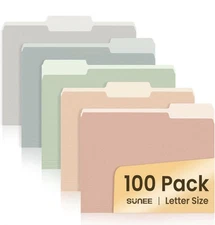 SUNEE File Folders Letter Size Pastel Colors, 100 Pack Manilla Folders 