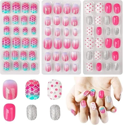 Obidodi 72pcs Kids False Nails, Girls Press on Nails Short Full Cover Fake Nail