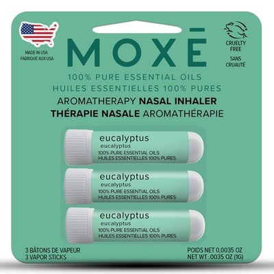 MOXĒ Eucalyptus Essential Oil Nasal Inhaler, Sinus & Congestion 3 Pack 