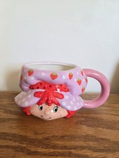 New Modern Strawberry Shortcake Head Ceramic Face 3D Sculpted Coffee Tea Mug NWT