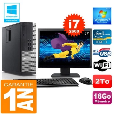 PC DELL 990 SFF Core I7-2600 Ram 16Go Disque 2 To Wifi W7 Ecran 27" - Photo 1/4