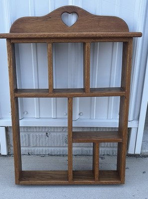 Vintage Wooden Shelf Heart Cut Out Cottagecore Oak Knick Knack Country Heavy