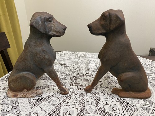 Vintage Liberty Foundry St. Louis Andirons Cast Iron Labrador Dogs