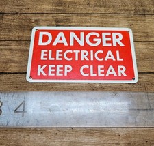 Vintage blaszane znaki 3" X 5" NIEBEZPIECZEŃSTWO ELEKTRYCZNE KEEP CLEAR Oznakowanie przemysłowe ☆USA