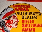 VINTAGE SAVAGE ARMS AUTHORIZED DEALER RIFLES SHOTGUN AMMO 11 3/4" PORCELAIN SIGN
