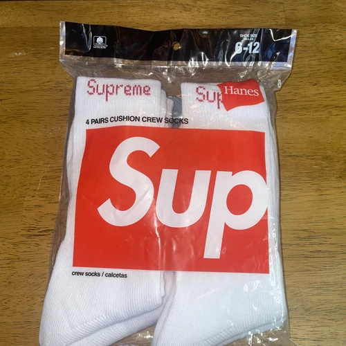 Lot de 4 chaussettes blanches Supreme x Hanes Crew pointure 6 12 neuves avec étiquettes