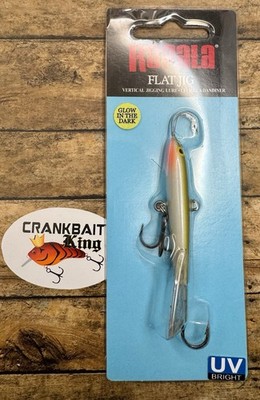 Discontinued NOS Rapala Flat Jig 06 sz GPO Glow Pearl Olive 1 - 3/16 oz Ice Jig