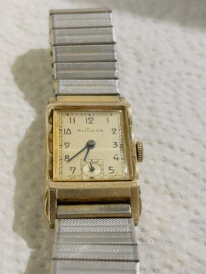 Bulova Art Deco 1950s Rectangular 10K Gold Filled 21 Jewel Wind-Up Watch USA T