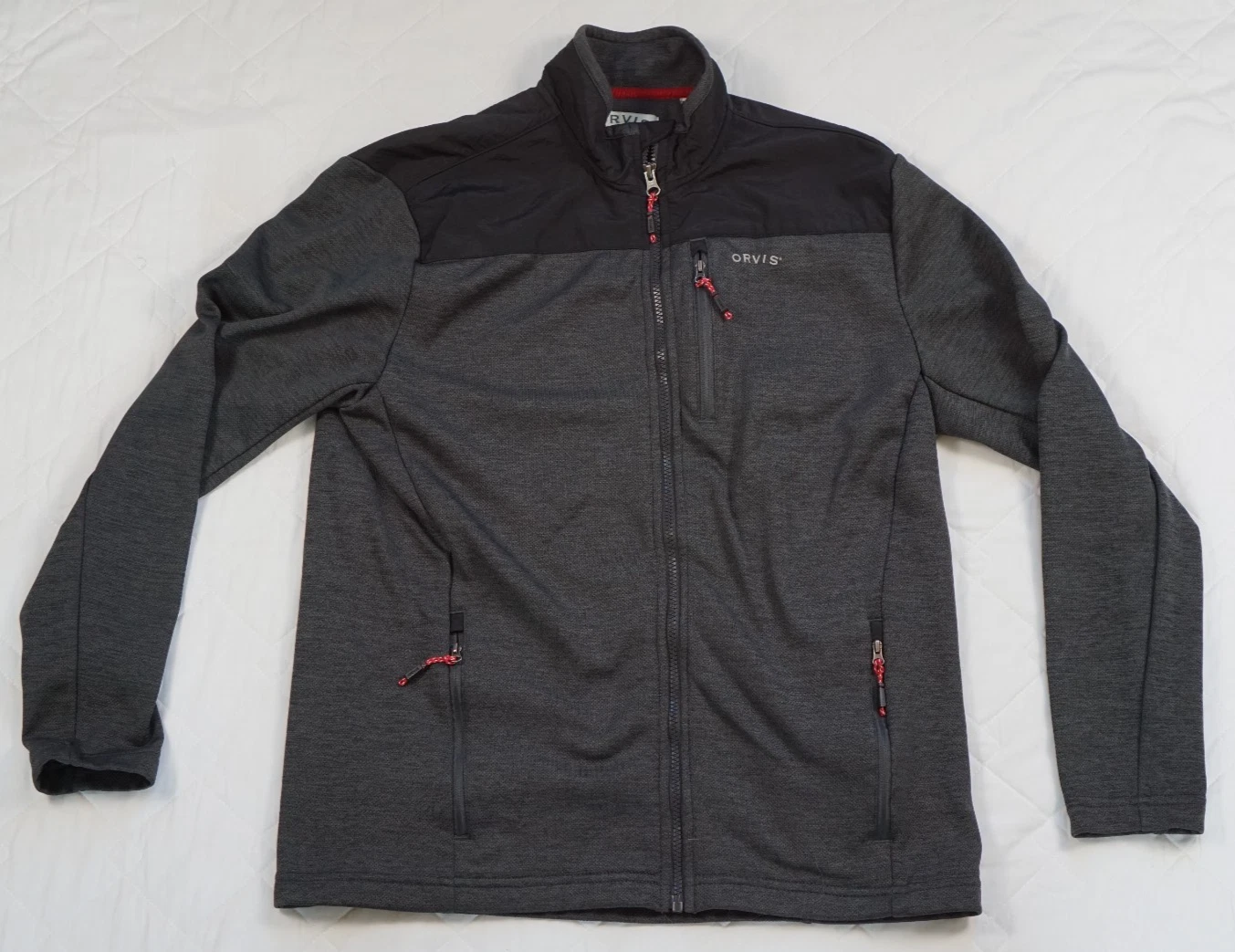Orvis Jacket Mens Medium gray black Full Zip classic collection Fleece lined
