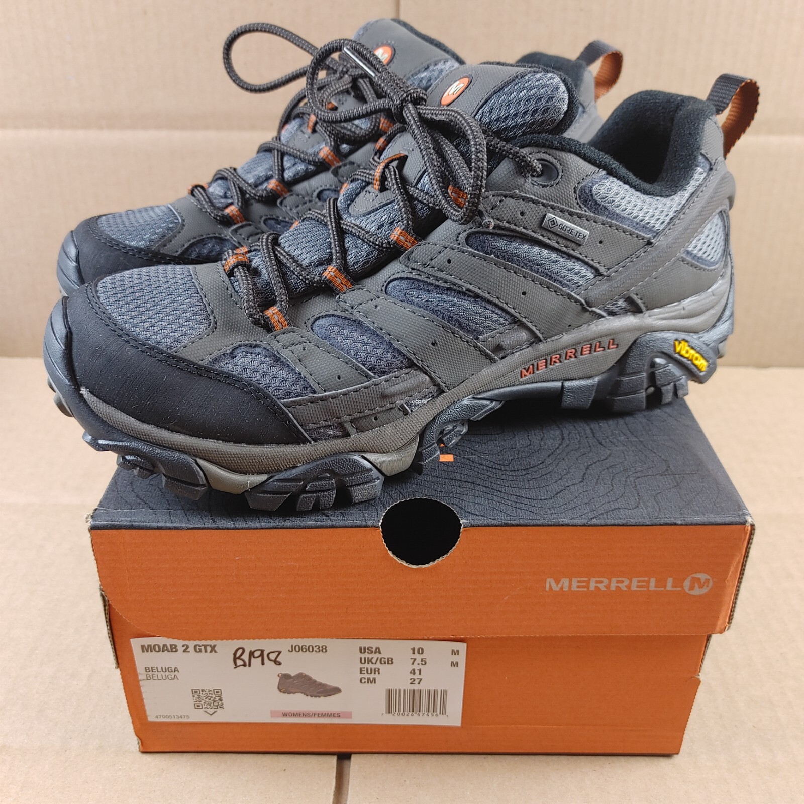 NO SOLETTA*Donna taglia 10 M Merrell Moab 2 GTX scarpe da trekking stivali grigio impermeabile