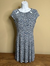 Michael Kors Cutout Fit & Flare Floral Print Dress in Navy Petite Small