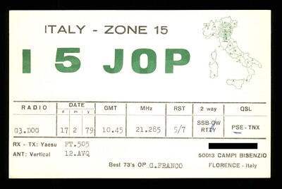 QSL Karte Radio Italien I5JOP 1979 Campi Bisenzio Florenz op G Franco   B023