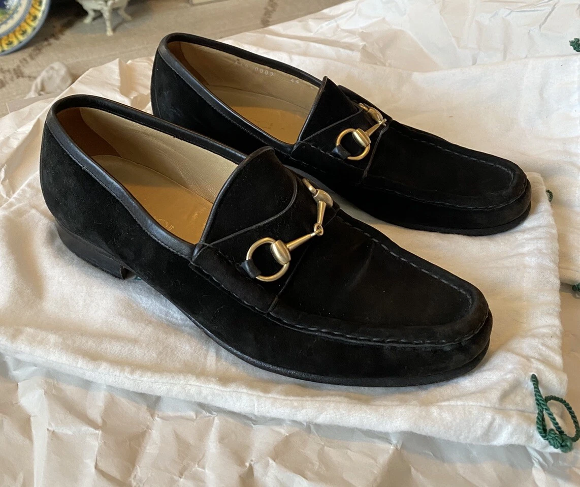 Chaussures mocassins homme vintage Gucci en daim noir bout 44 B 10 / 10,5