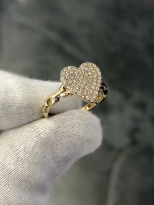14k Gelbgold & Diamanten Pave Herz Heiligenschein Design Band Kabel Ring Größe 7 Geschenk
