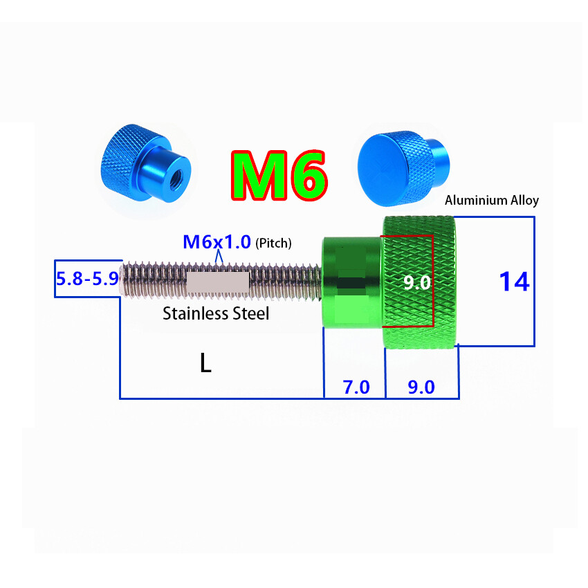M6 x6mm40mm Knurled Thumb Screws Aluminium Alloy Hand Grip Knob Bolts High Type eBay