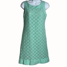 Eliza J Sleeveless Lace Dress Mint Green Geometric Pattern Lined Women's Size 4