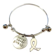 Ribbon Awareness Bangle Lung Cancer Awareness Charm Expandable Bangle White
