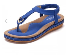 Socofy Sandals Wedge Ankle Strap Size 41 U.S 10 Blue